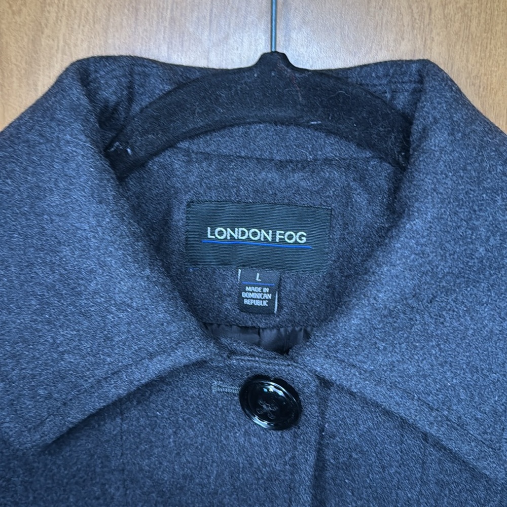 London Fog Womens Single-Breasted Wool Blend Size Large Charcoal grey coat - Picture 9 of 12